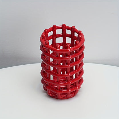 1Pc Hand Woven Ceramic Toothbrush Holder - Freestanding Toothpaste Storage Container for Bathroom Accessories, Non-Electric Organizer