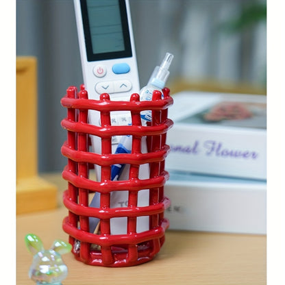 1Pc Hand Woven Ceramic Toothbrush Holder - Freestanding Toothpaste Storage Container for Bathroom Accessories, Non-Electric Organizer