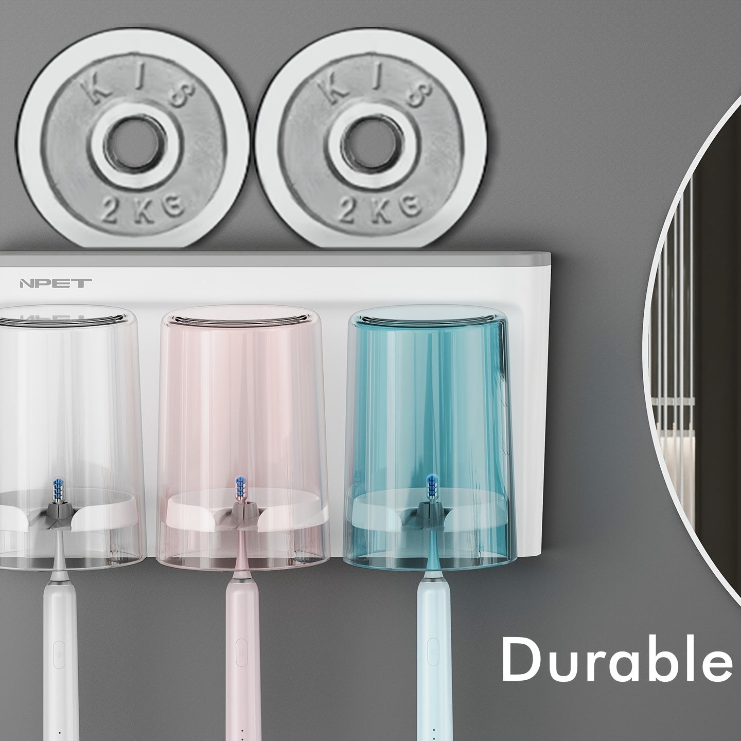 NPET 2\u002F3pcs Optional Gray, Rose Golden Two-tone Toothbrush Cup Holder, Bathroom Toilet Shelf Sink Organizer Simple Design Space-Saving Wall-Mounted Toothbrush Holder - Plastic, Easy To Clean, No Electricity Required