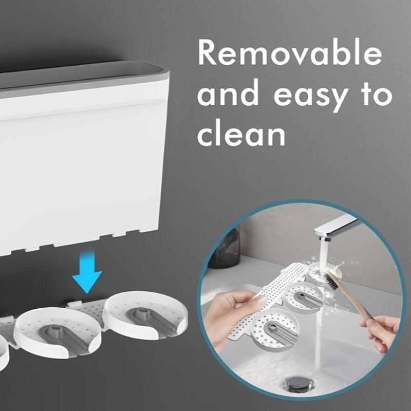 NPET 2\u002F3pcs Optional Gray, Rose Golden Two-tone Toothbrush Cup Holder, Bathroom Toilet Shelf Sink Organizer Simple Design Space-Saving Wall-Mounted Toothbrush Holder - Plastic, Easy To Clean, No Electricity Required