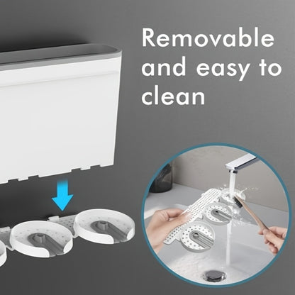 NPET 2\u002F3pcs Optional Gray, Rose Golden Two-tone Toothbrush Cup Holder, Bathroom Toilet Shelf Sink Organizer Simple Design Space-Saving Wall-Mounted Toothbrush Holder - Plastic, Easy To Clean, No Electricity Required