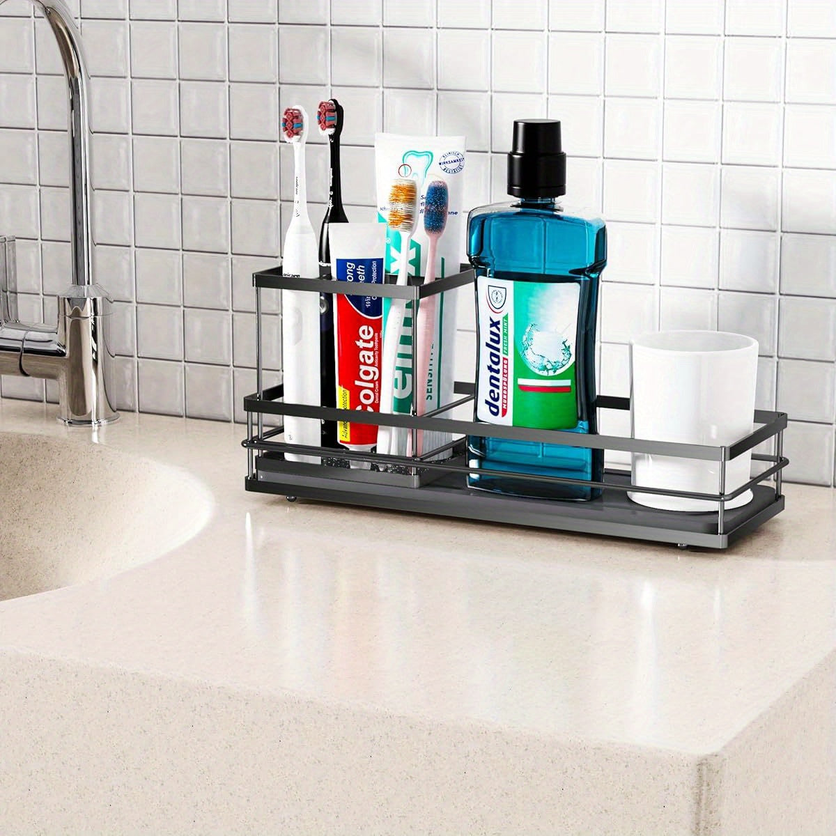 Toothbrush Holders with Water Absorbing Diatomite for Bathrooms, Electric Tooth Brush Toothpaste Holder, Kitchen Countertop Sink Caddy Sponge Organizers and Storage, Stone Drying