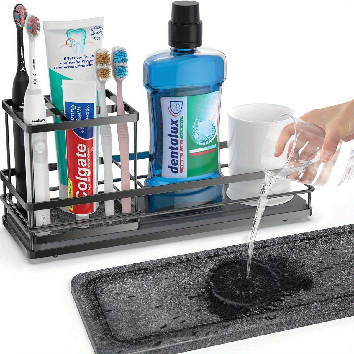 Toothbrush Holders with Water Absorbing Diatomite for Bathrooms, Electric Tooth Brush Toothpaste Holder, Kitchen Countertop Sink Caddy Sponge Organizers and Storage, Stone Drying