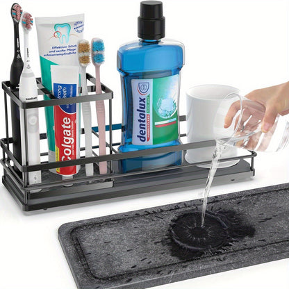 Toothbrush Holders with Water Absorbing Diatomite for Bathrooms, Electric Tooth Brush Toothpaste Holder, Kitchen Countertop Sink Caddy Sponge Organizers and Storage, Stone Drying