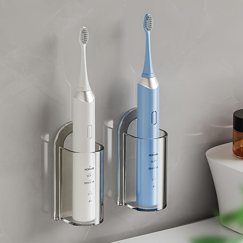 Wall-Mounted Electric Toothbrush Holder with Self-Adhesive Installation - Transparent Durable Plastic Bathroom Organizer, Space-Saving Modern Design for Electric & Manual Toothbrushes, Bathroom Accessories