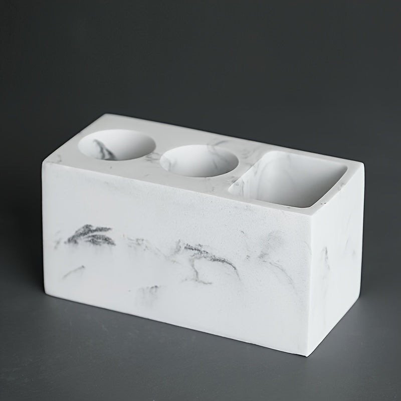 1pc Toothbrush Holder Stand, Electric Toothbrush Holder For Bathroom, Imitation Marble Pattern Countertop Bathroom Organizer, Multifunctional Toothbrush Toothpaste Storage Rack, Bathroom Accessories