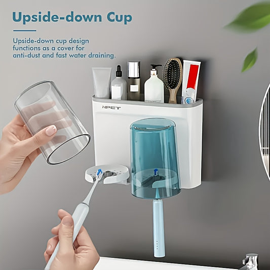 NPET 2\u002F3pcs Optional Gray, Rose Golden Two-tone Toothbrush Cup Holder, Bathroom Toilet Shelf Sink Organizer Simple Design Space-Saving Wall-Mounted Toothbrush Holder - Plastic, Easy To Clean, No Electricity Required