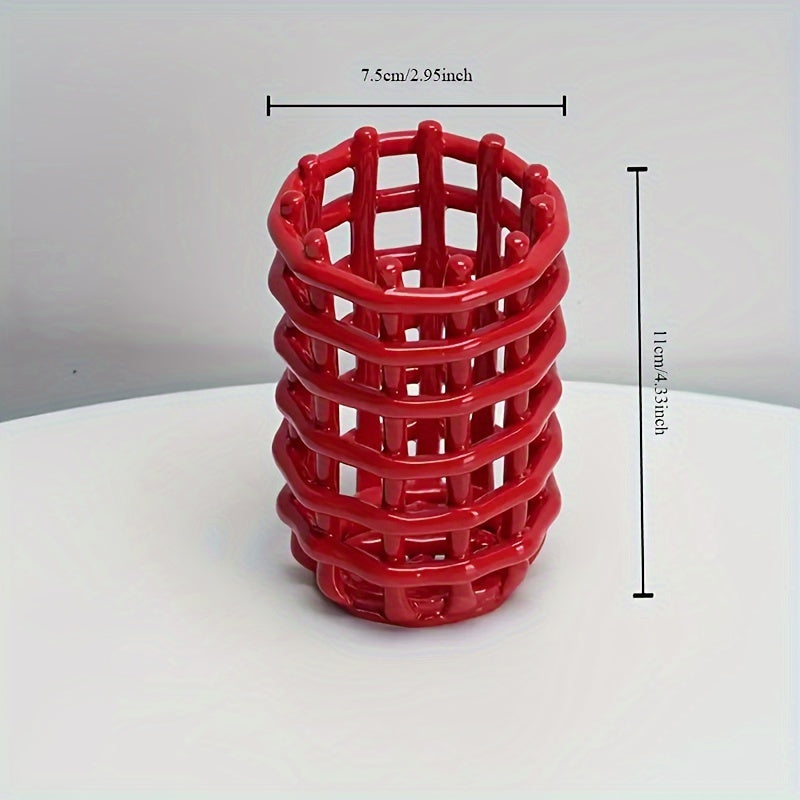 1Pc Hand Woven Ceramic Toothbrush Holder - Freestanding Toothpaste Storage Container for Bathroom Accessories, Non-Electric Organizer