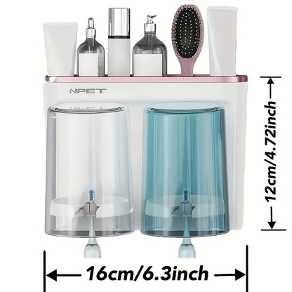 NPET 2\u002F3pcs Optional Gray, Rose Golden Two-tone Toothbrush Cup Holder, Bathroom Toilet Shelf Sink Organizer Simple Design Space-Saving Wall-Mounted Toothbrush Holder - Plastic, Easy To Clean, No Electricity Required